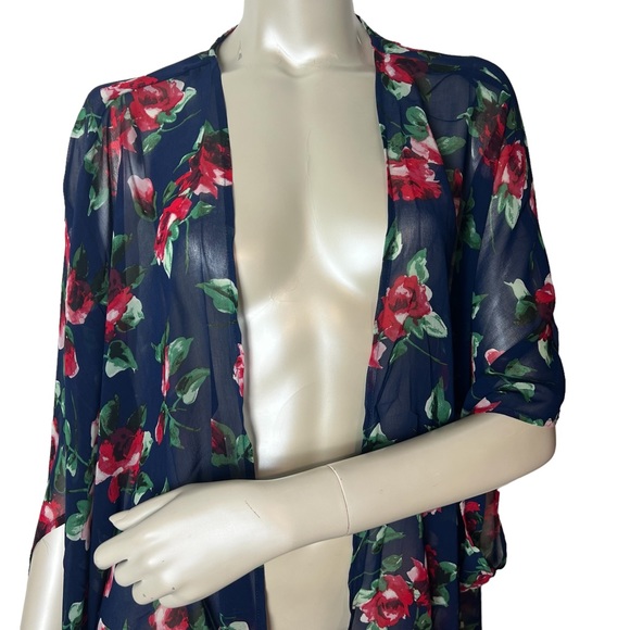 Ambiance brand Blue Floral Sheer Kimono short sleeve Cardigan - Picture 3 of 9